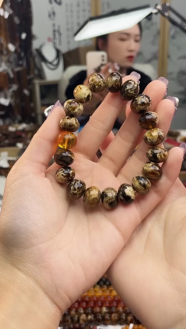 未镶嵌琥珀裸石13+花珀手串