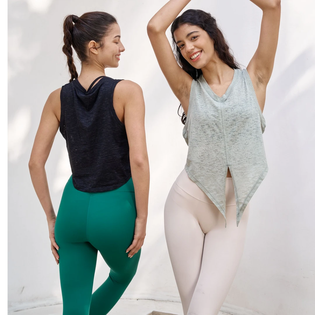 宽松无袖背心网纱透气瑜伽罩衫上衣