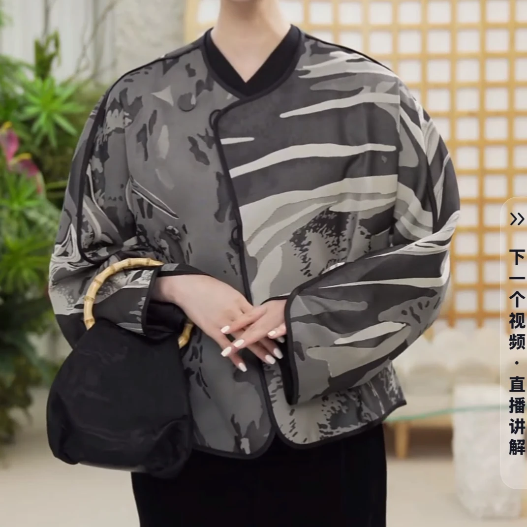 ZHUCHONGYUN秋新款连袖斜门襟提花短外套C1EG35768