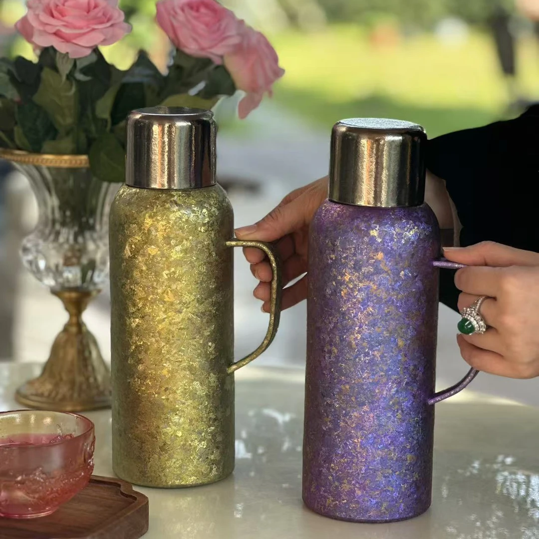 1000ml纯钛大冰花家用焖茶复古大容量真空便携保温杯水壶