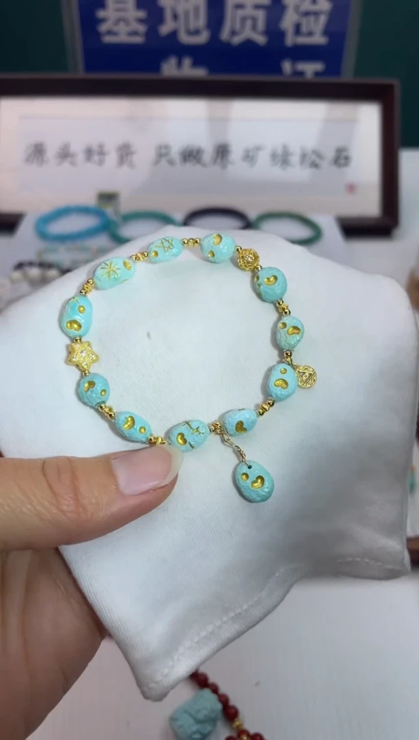 银S925镶嵌绿松石手串70