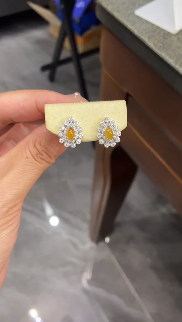 银S925镶嵌挂件翡翠耳饰