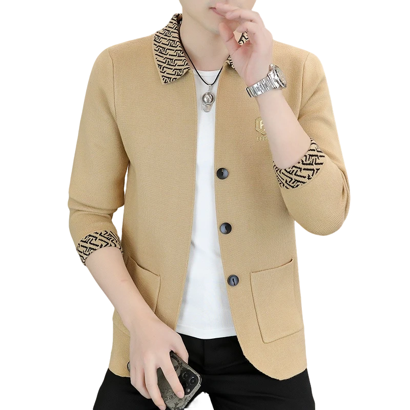 贾鲁萨加高端时尚春秋翻领针织衫男士潮牌时尚高级感宽松休闲外套