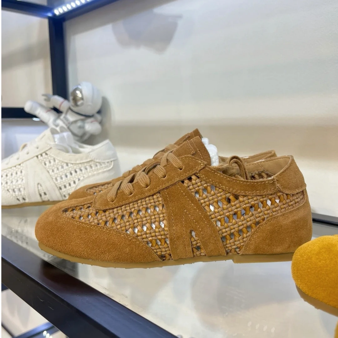 复古编织德训鞋女2025夏季新款网面透气镂空休闲运动阿甘鞋女