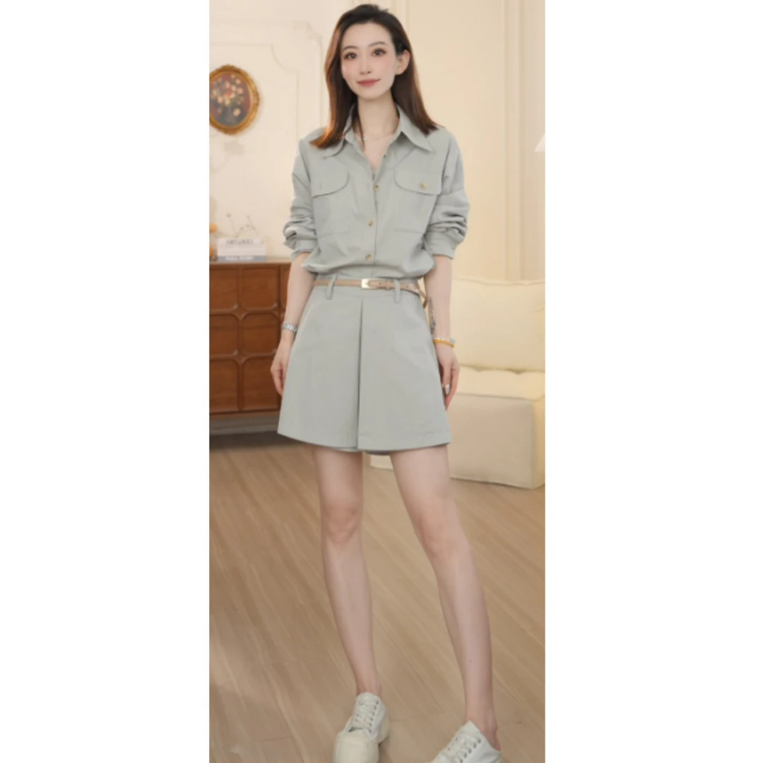 Basic House/百家好TS休闲百搭时尚衬衫半裙套装DX296