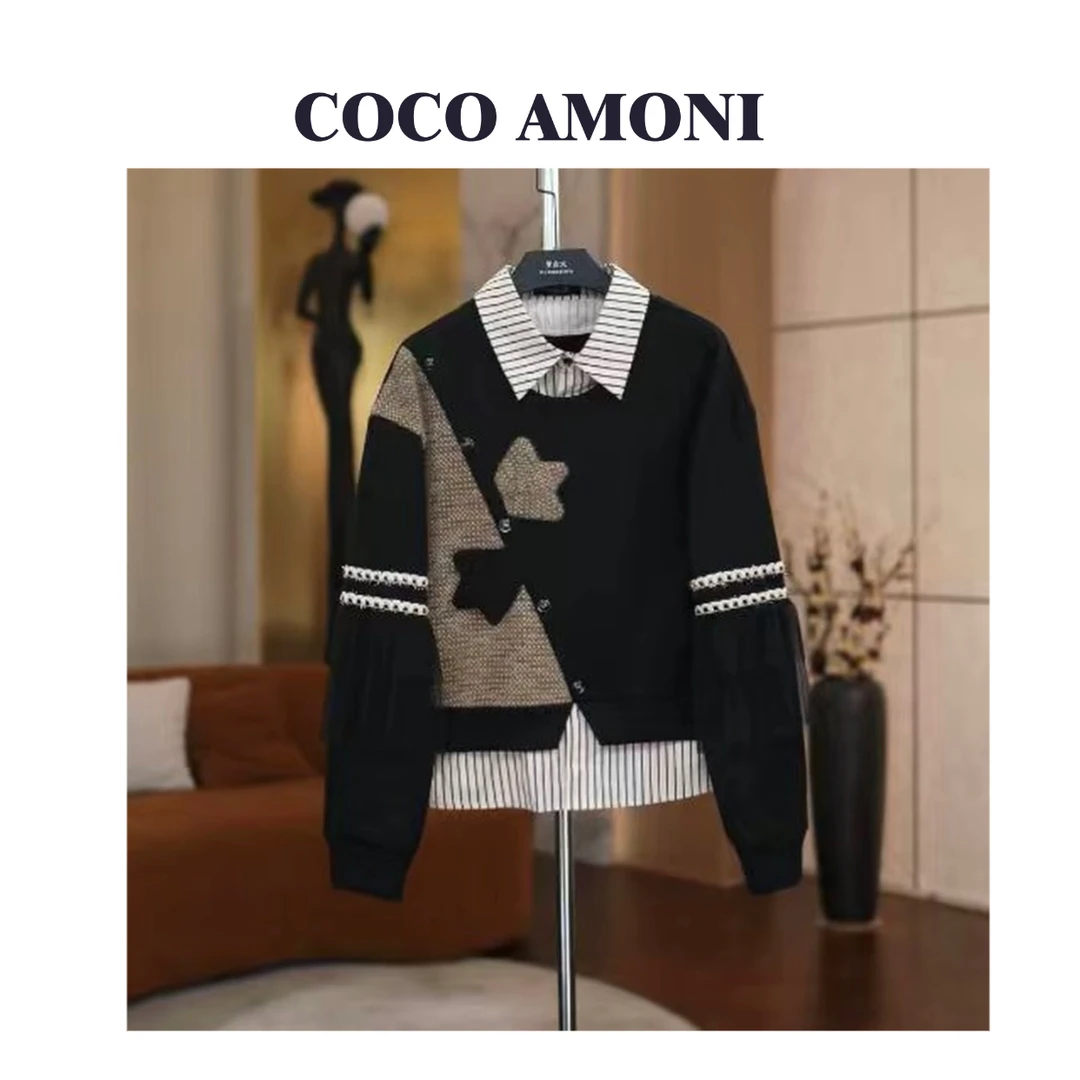 时尚新款高级感女装拼接重工蝴蝶结设计显瘦百搭长袖卫衣AD236