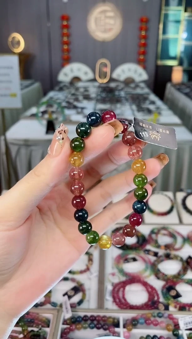 未镶嵌老矿碧玺色标彩虹透体单圈手串8mm+碧玺dan多样性发货一条