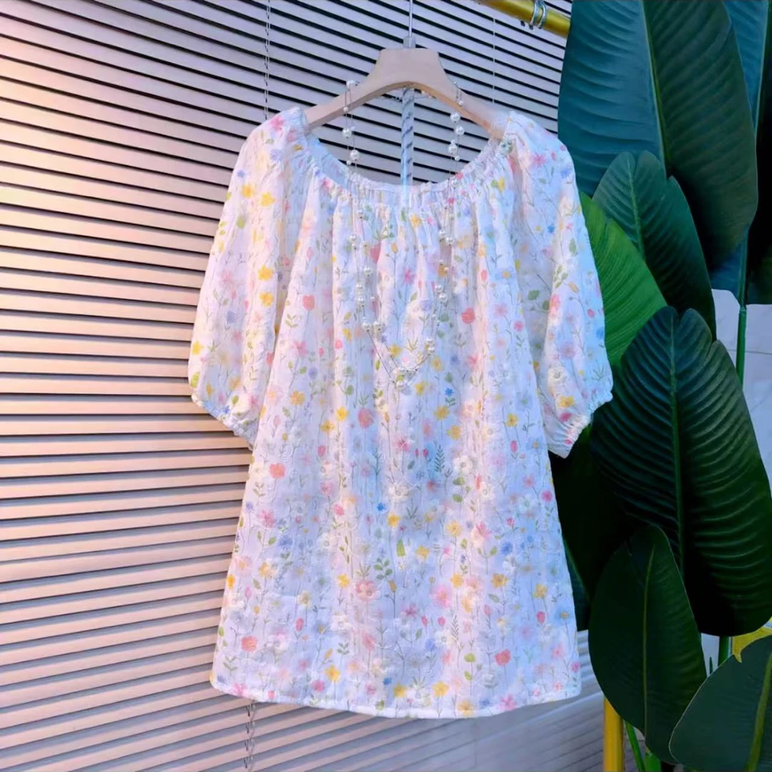 360欧洲站夏季时尚重工刺绣一字肩减龄半袖