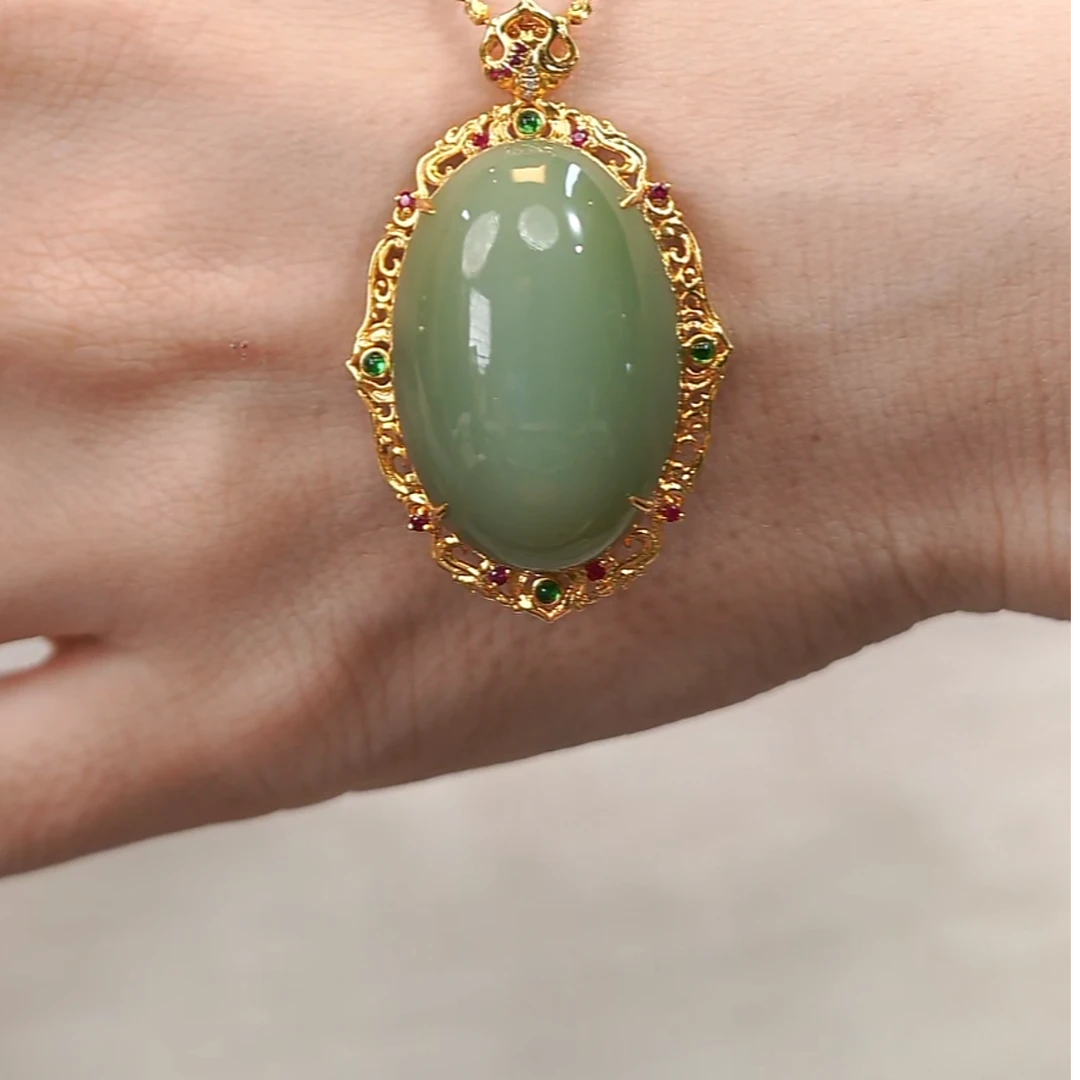 【鹿鸣】18k金粉青蛋面吊坠 不含链 G99