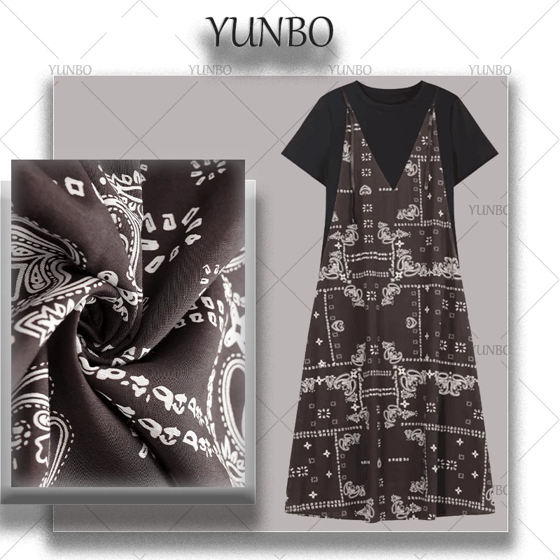 2025夏季新款暮夏几何桑蚕丝几何显瘦时尚假两件吊带连衣裙