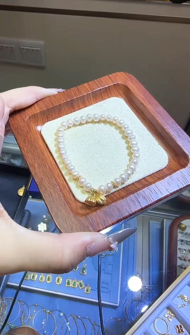 足金镶嵌手链淡水珍珠足金两世欢珍珠手链