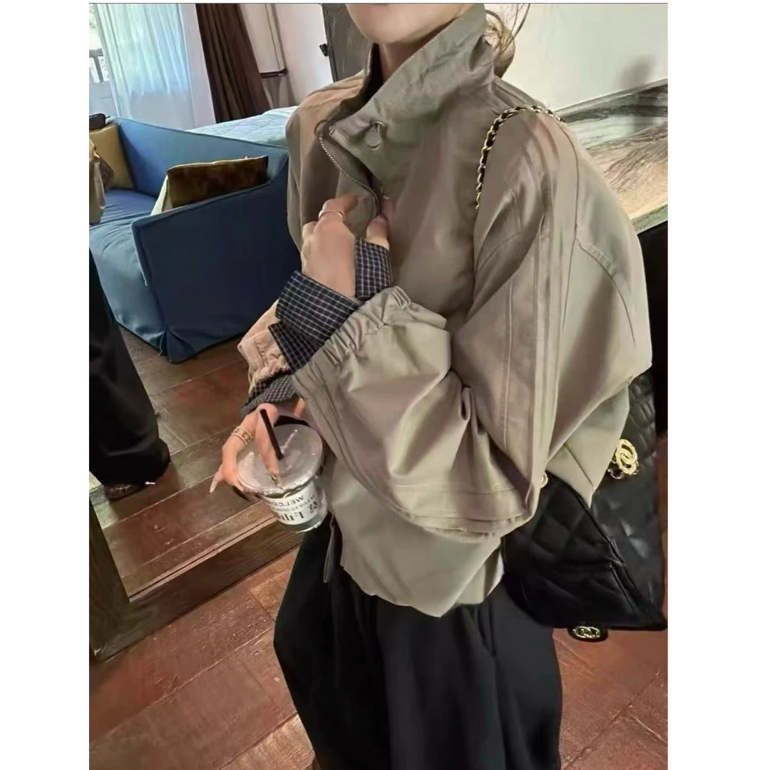 设计感格子拼接短外套女欧洲站2025年早秋新款时尚百搭显瘦上衣潮