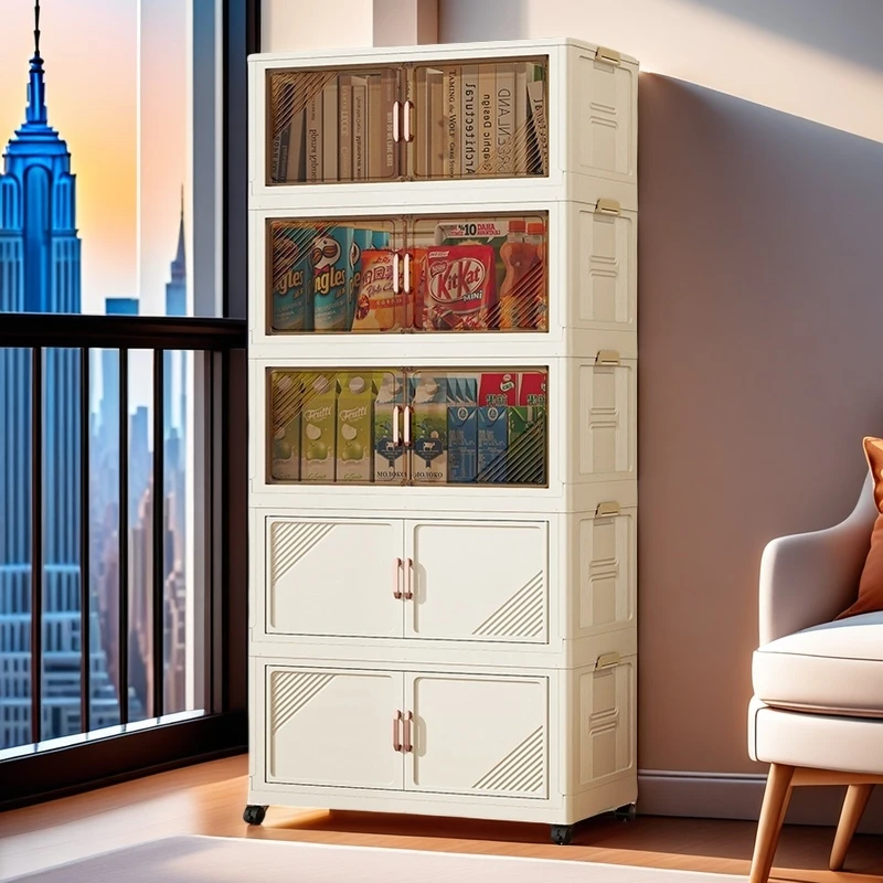 【注意看图】CMF60cm【四五层】可折叠免安装储物柜零食客厅收纳柜