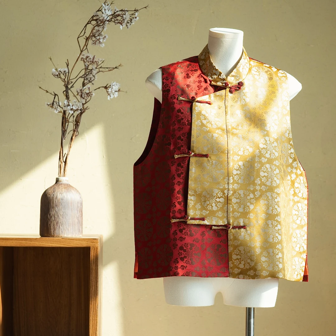 SUYUZHI素与织「柿子黄」100桑蚕丝蜀锦盘扣马甲2026春季新中式背心