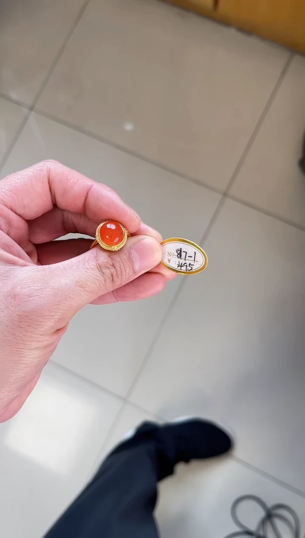 银S925镀金镶嵌南红玛瑙戒指朵**拉，817-1南红戒指