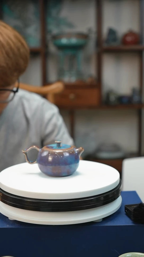 钧瓷 茶壶 苹果壶 重斑釉