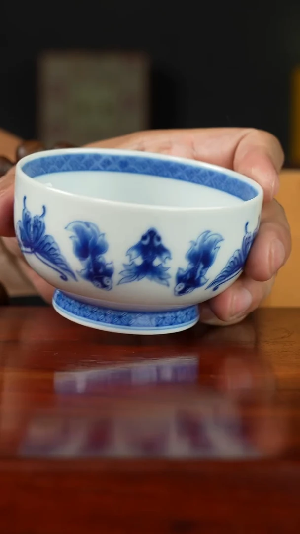 祖传窑 蝴蝶锦鲤普洱杯 真柴窑传承400年
