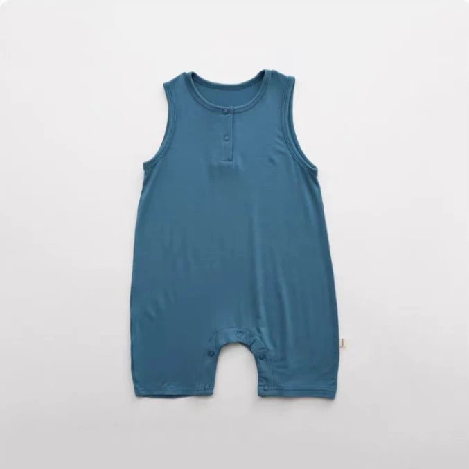 宝宝背心夏季莫代尔蓝色婴儿薄款纯色无袖护肚幼儿