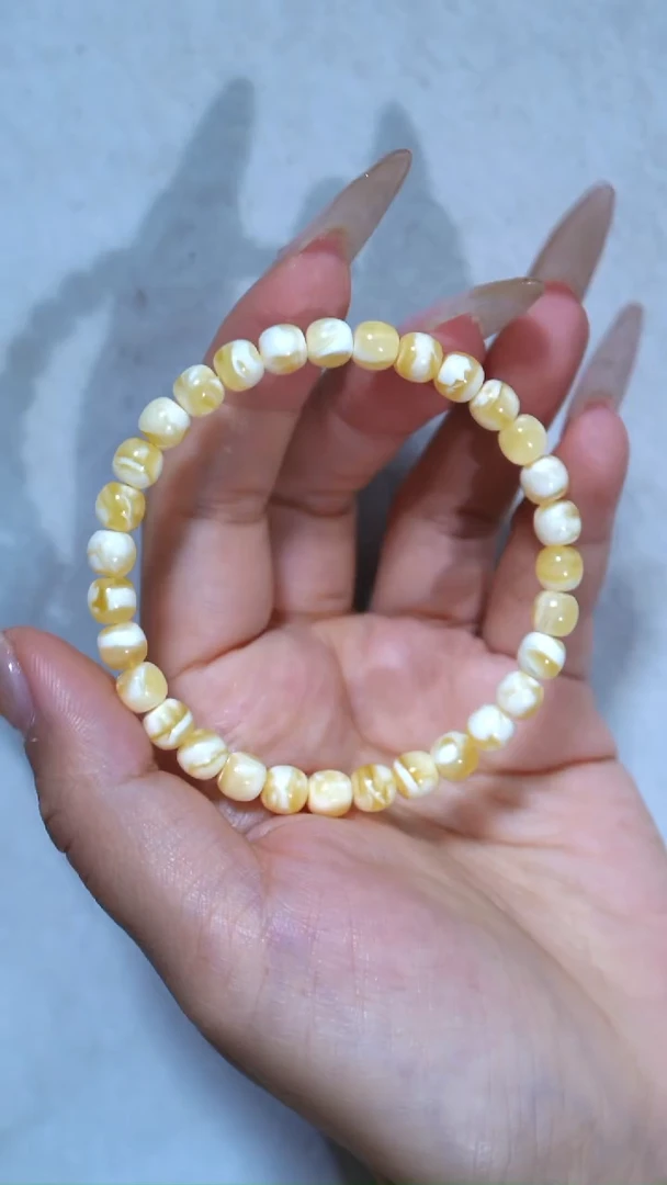 手链蜜蜡未镶嵌典藏级6.5mm金瓷白溶洞妖花极限弧高庄2