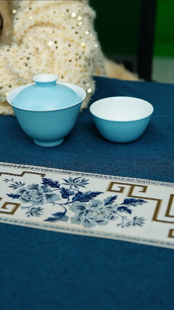 【闪购商品】天空蓝元宝盖碗加大号鸡缸杯