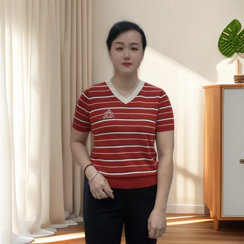 56385秋季新款韩版天丝针织短袖上衣老钱风松弛感女装贵气