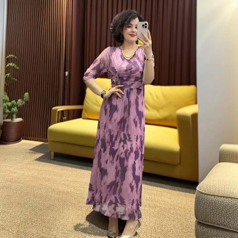 nursima新款夏季连衣裙妈妈装显瘦时尚优雅气质0808