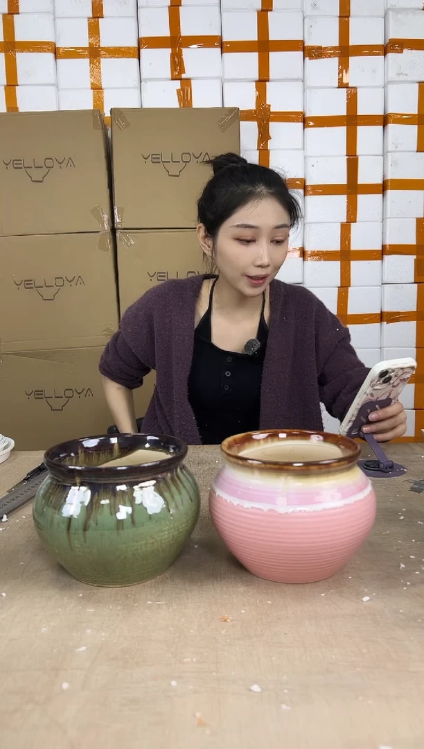 罐罐粉流釉+罐罐亮绿花釉14x12