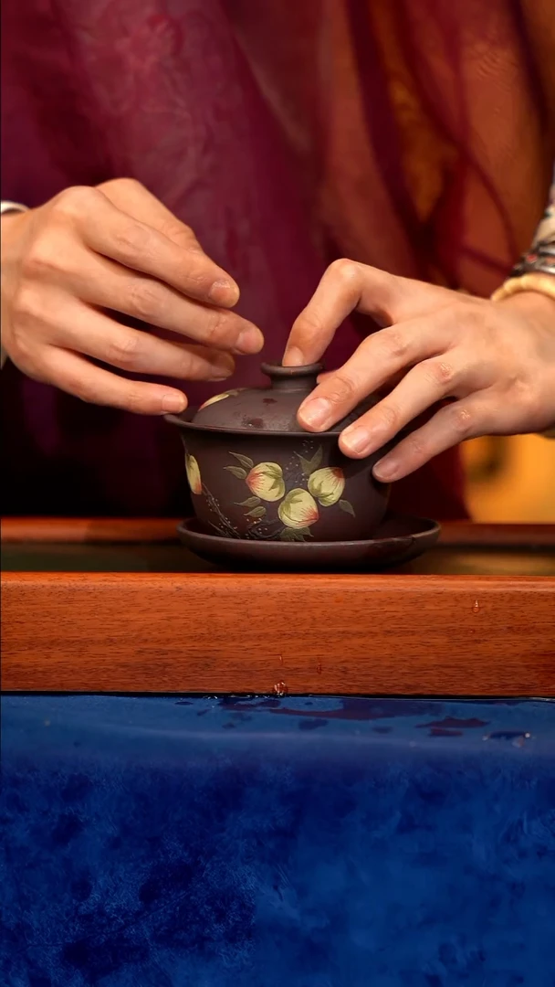 紫砂 宜兴紫砂 三才盖碗 桃