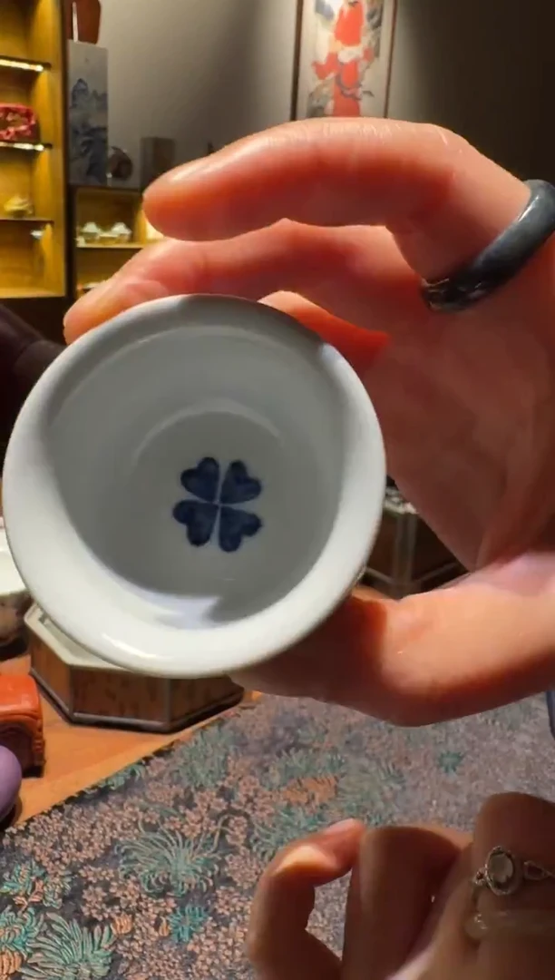 【器不朽】一鹭莲科青花小压手杯带内绘
