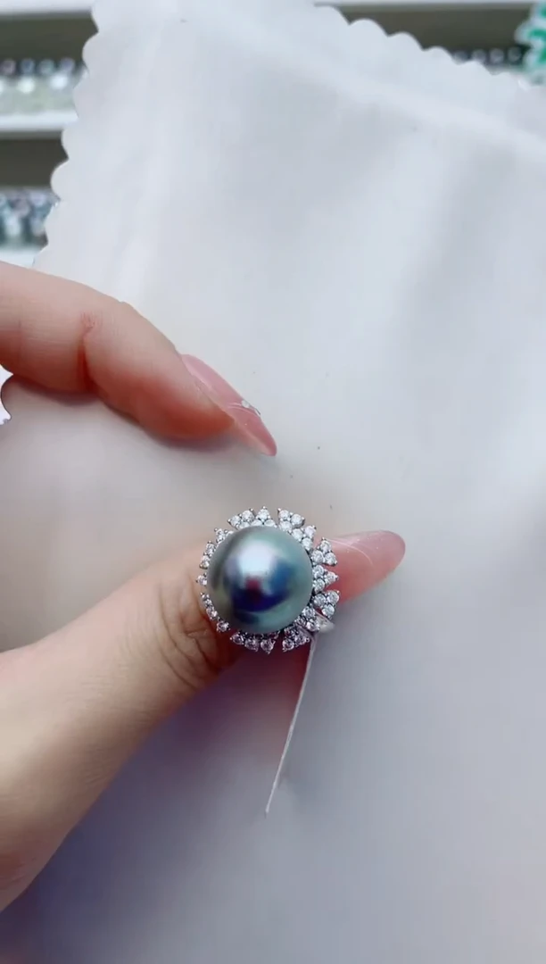 银S925镶嵌戒指海水珍珠A110