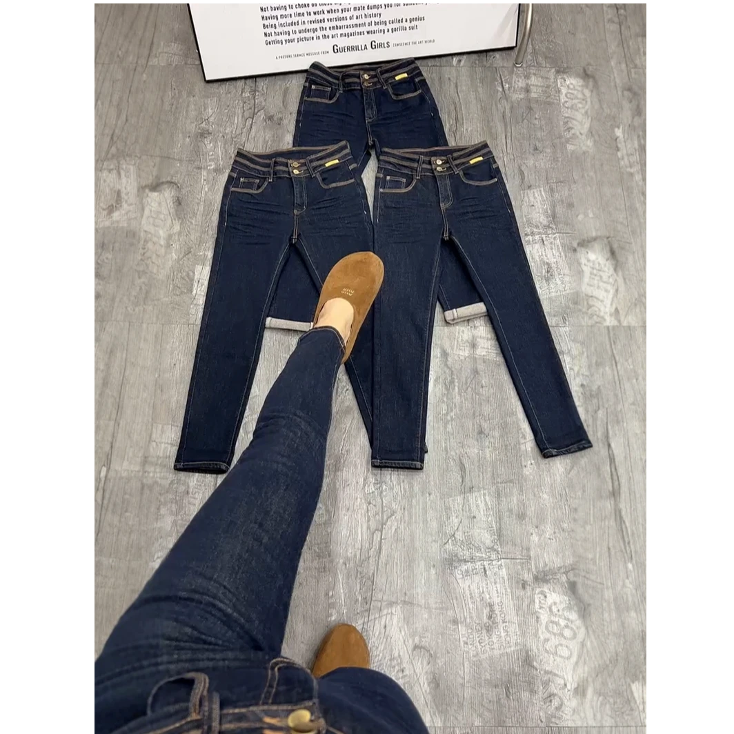 秋季新款弹力修身铅笔牛仔裤大码女装百搭高腰显瘦九分烟管小脚裤