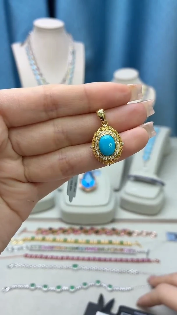 银S925镶嵌绿松石吊坠(不含链)234JH0104产品一个（多样性）