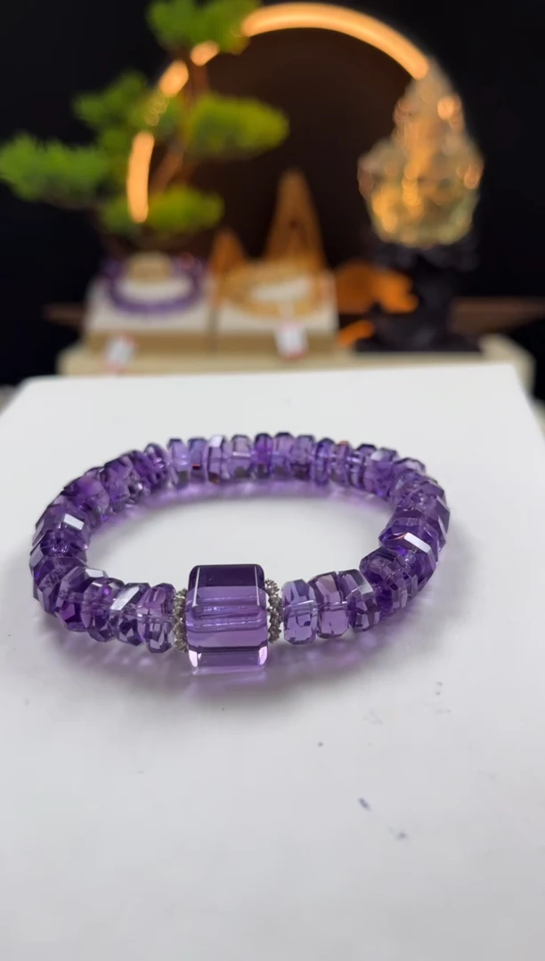 未镶嵌手链紫晶?****?天然紫水晶烟花切设计手串