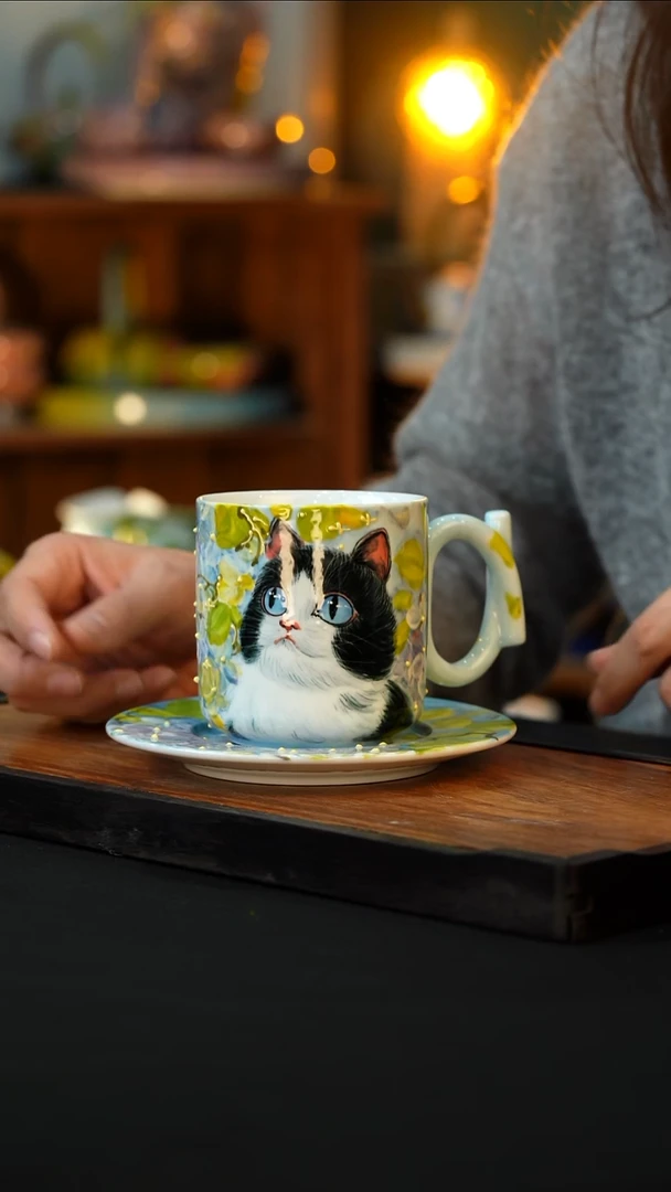 杯手绘心瓷陶瓷浮力