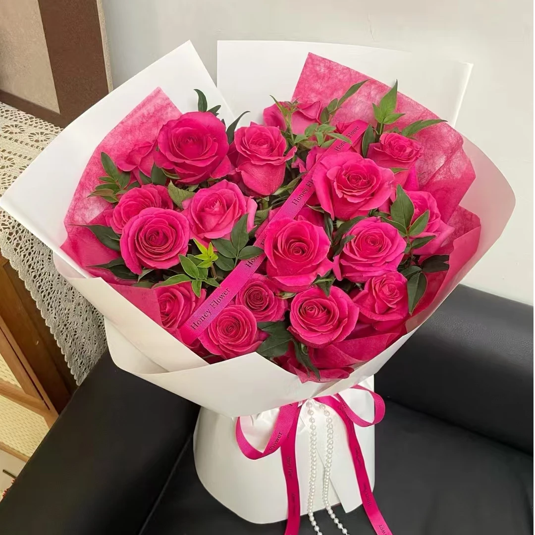 【只因有你】19朵弗洛伊德玫瑰弗洛伊德玫红色小众花束搭配九星叶