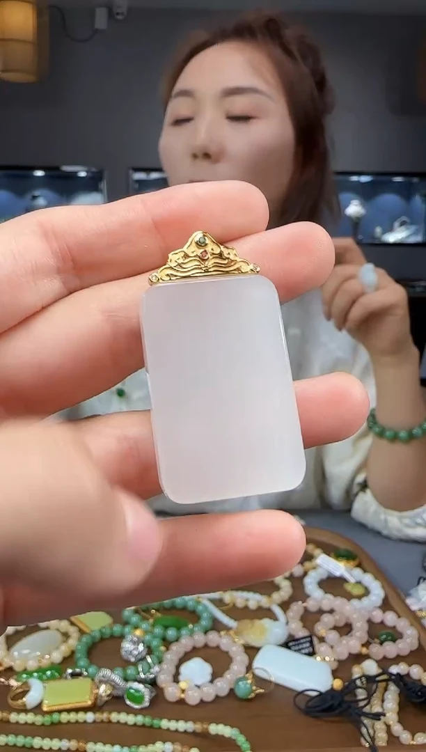 和田玉银S925镶嵌吊坠(不含链)1