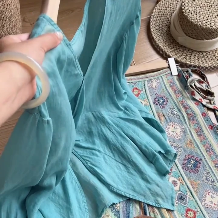 松弛感显瘦时尚百搭拼接长袖衬衫设计感气质上衣C5720