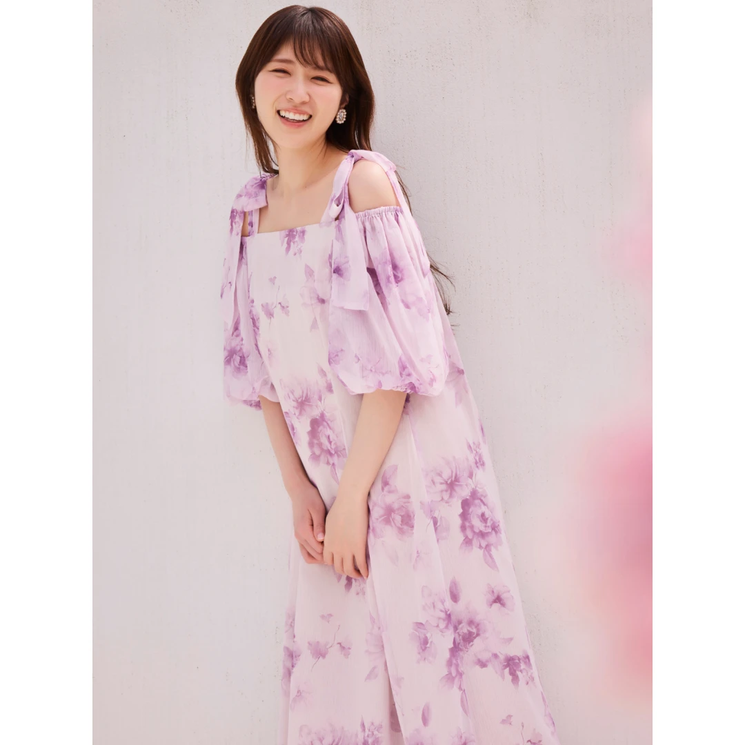 【DD外贸】 松村沙友理 L 杂志画报印花纯色系带连衣裙性感时尚