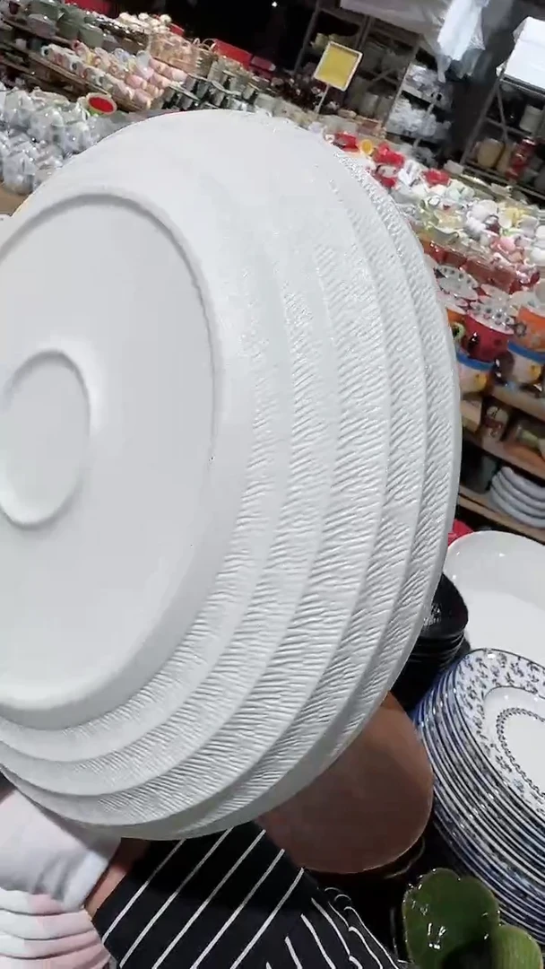 陶瓷岩石纹螺纹深盘微瑕 凑满20元包邮