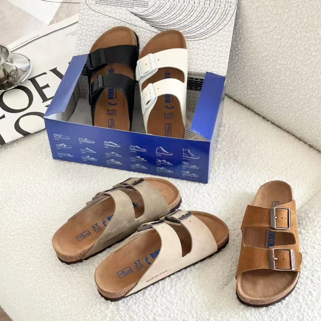 博肯二字拖舒适时尚百搭真皮平底休闲拖鞋男士软底勃肯拖鞋男士