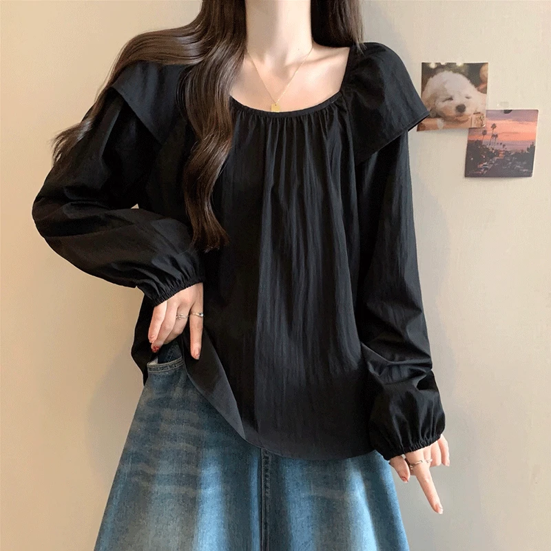 大码衬衫法式黑色2025年春装新款长袖女胖MM显瘦洋气减龄打底上衣