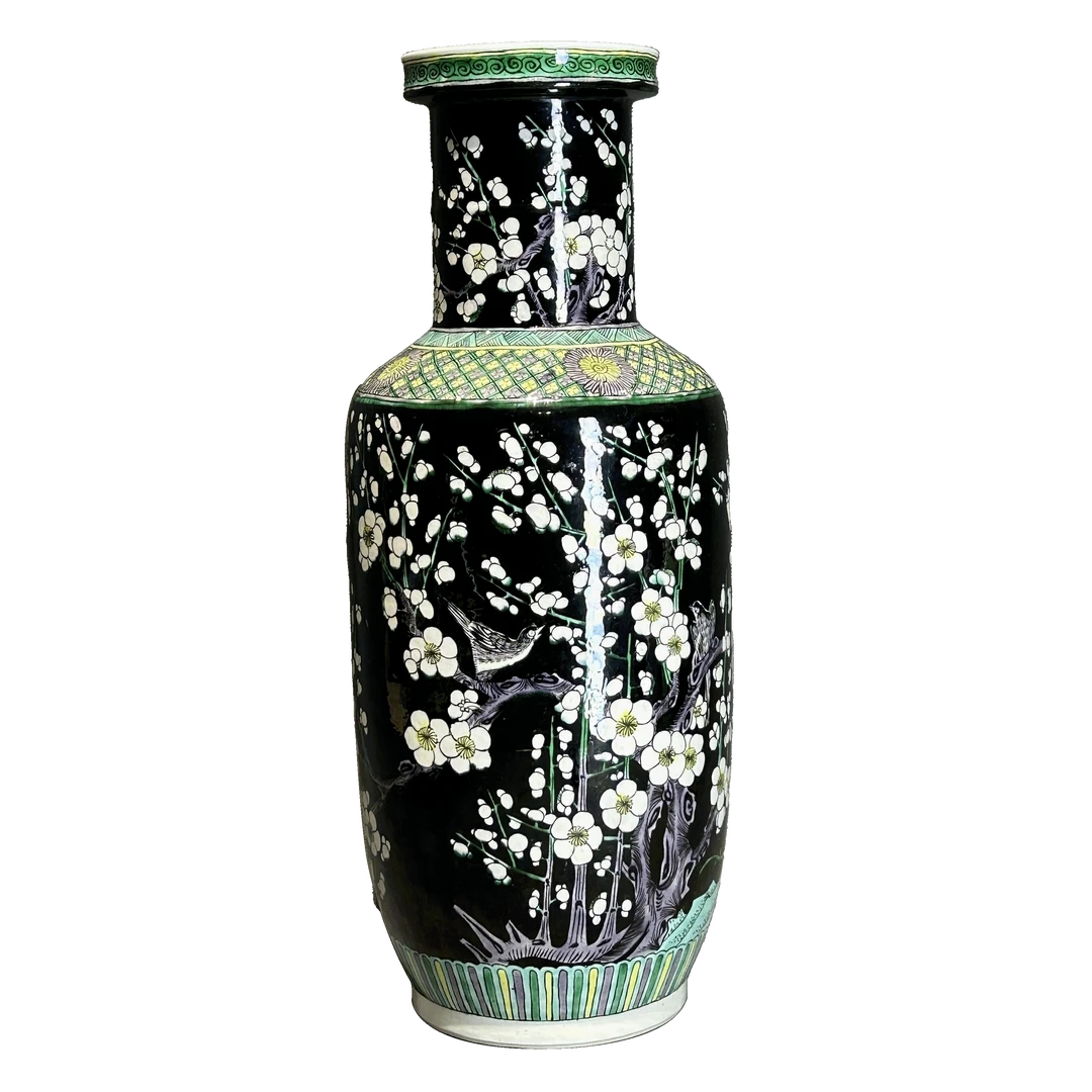 25046826x墨地素三彩喜鹊登枝棒槌瓶