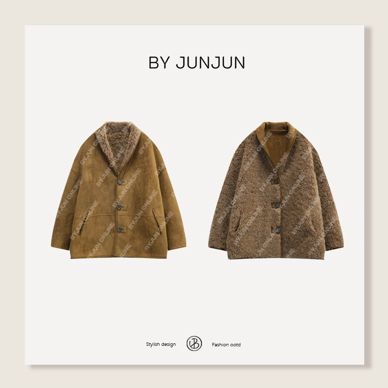 ByJunjun暖呼呼 两面穿牛角扣羊毛外套