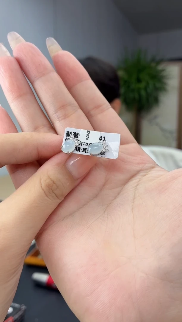 银S925镶嵌翡翠耳饰1111111