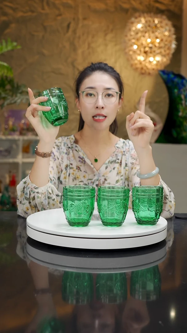 手工艺品琉璃福利绿色水杯一套8只