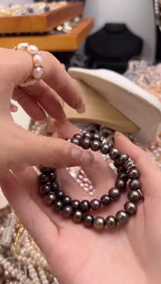 未镶嵌淡水珍珠65黑色*强光珍珠手链