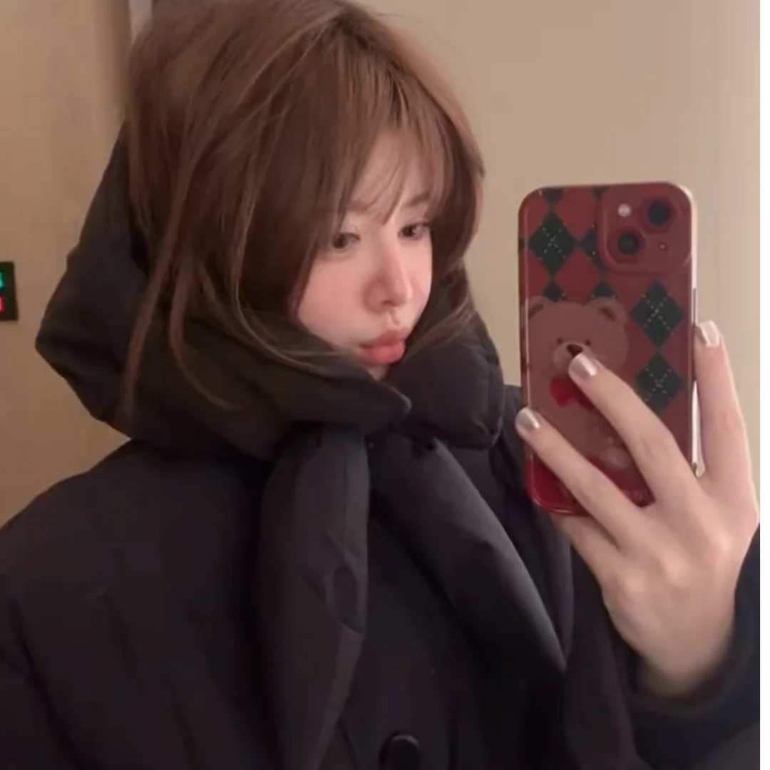 蝴蝶结帽子可拆卸圣诞小红帽羽绒服外套 1026