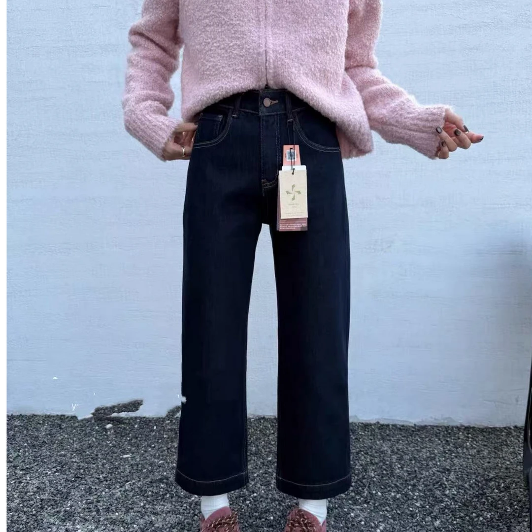 SU【856】代A9愫双  新款加绒九分奶奶裤女直筒牛仔裤