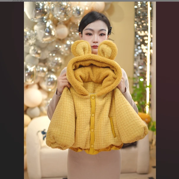 【甜甜圈】冬款高定女童冬款加厚加厚外套耳朵黄色蕾丝中小童棉服