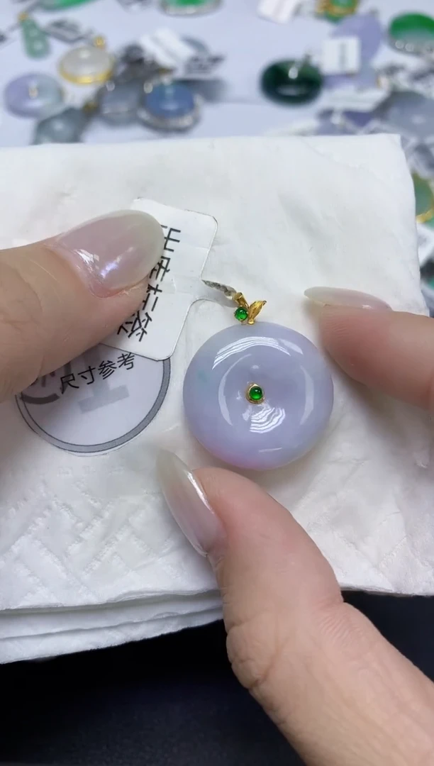 颈饰18K金镶嵌翡翠天然缅甸翡翠A货百元以上9元证书费自理